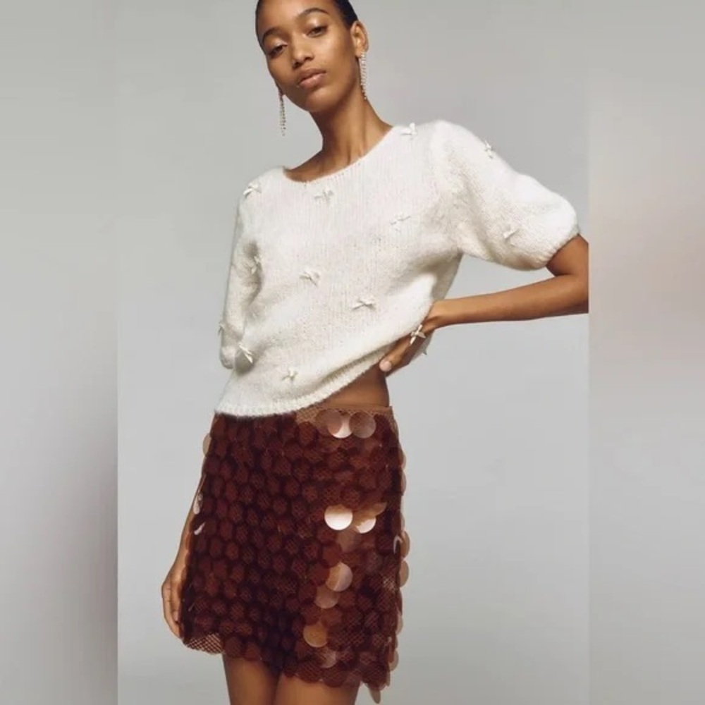 Anthropologie Brown Sequin Mini Skirt